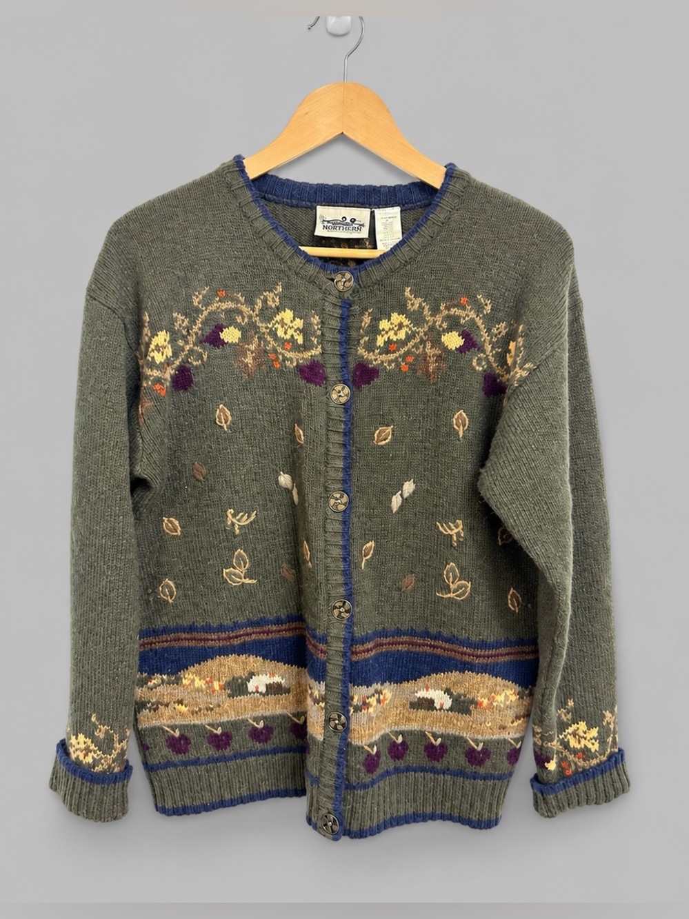 Vintage Northern Reflections Wool Cotton Fair Isle Cardigan Sweater M
